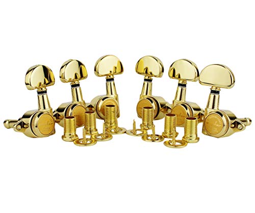 Guyker 6Pcs Guitar Locking Tuners (3L + 3R) – 1:21 Lock String Tuning Key Pegs Machine Heads with Half-Circle Handle Replacement for LP SG Style Electric, Folk or Acoustic Guitars – Golden von guyker