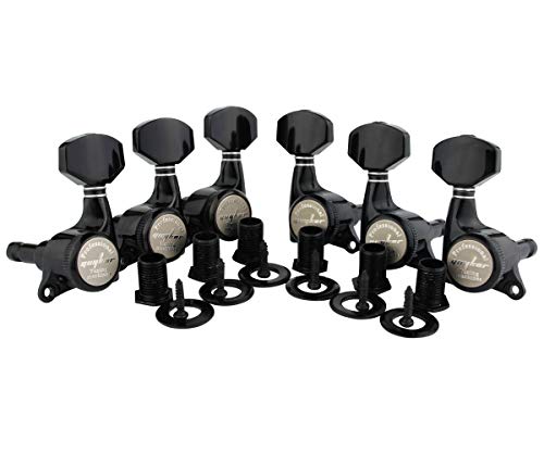 Guyker 6Pcs Guitar Locking Tuners (3L + 3R Handed) - 1:18 Ratio Lock String Tuning Key Pegs Machine Heads with Hexagonal Handle Replacement for LP SG Style Electric, Folk or Acoustic Guitars- Black von guyker