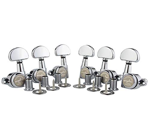 Guyker 6Pcs Guitar Locking Tuners (3L + 3R Handed) – 1:21 Lock String Tuning Key Pegs Machine Heads with Half-Circle Handle Replacement for LP SG Style Electric, Folk or Acoustic Guitars – Chrome von guyker