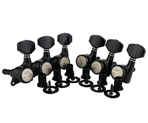 Guyker 6Pcs Guitar Locking Tuners (6 Left Handed) - 1:18 Ratio Lock String Tuning Key Pegs Machine Heads with Hexagonal Handle Replacement for LP SG Style Electric, Folk or Acoustic Guitars - Black von guyker
