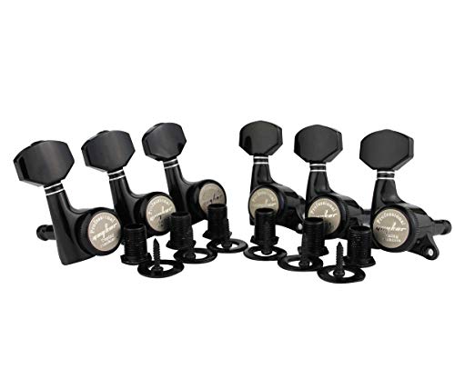 Guyker 6Pcs Guitar Locking Tuners (6 Right Handed) - 1:18 Ratio Lock String Tuning Key Pegs Machine Heads with Hexagonal Handle Replacement for LP SG Style Electric, Folk or Acoustic Guitars - Black von guyker