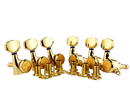 Guyker 6Pcs Guitar Locking Tuners (6 Right Handed) - 1:18 Ratio Lock String Tuning Key Pegs Machine Heads with Hexagonal Handle Replacement for LP SG Style Electric, Folk or Acoustic Guitars - Gold von guyker
