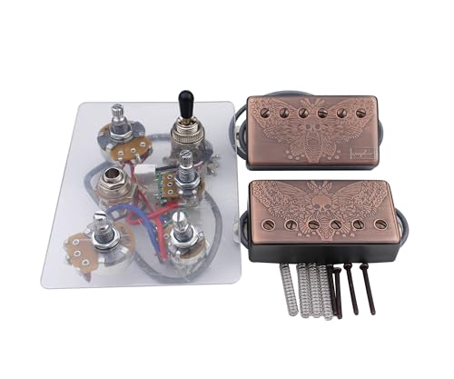 Guyker Alnico5 Humbucker Tonabnehmer LP Les Paul Gitarre, Plain Enamel Guitar Pickup with Circuit, Skull Wing Pattern Bronze Surface von guyker