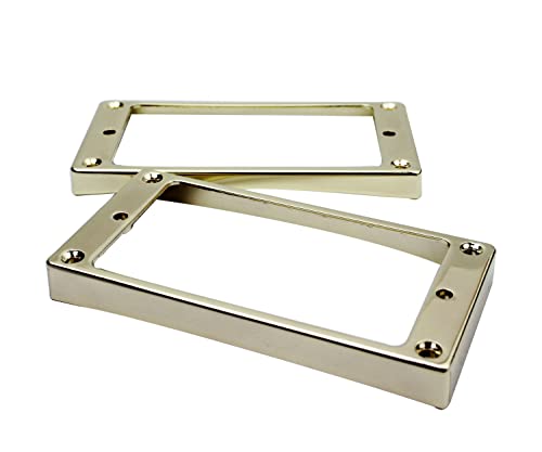 Guyker Curved Bottom Metal Humbucker Pickup Mounting Ring Set - Bridge and Neck Pickups Cover Frame Replacement Compatible with Les Paul LP Style Electric Guitar or Precision Bass(2PCS, Golden) von guyker