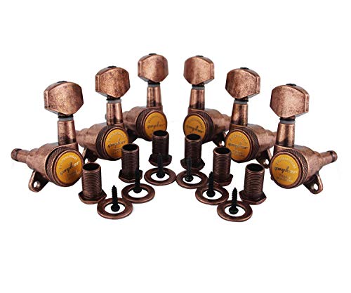 Guyker Gitarren-Stimmwirbel (3L + 3R) – 1:18 Lock String Tuning Key Pegs Mechanik Mechanik Kopf Ersatz für ST TL SG LP Style Elektro-, Folk- oder Akustikgitarren – Antik Bronze von guyker