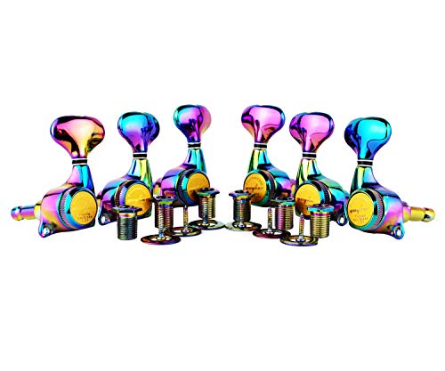 Guyker Guitar Locking Tuners (3L + 3R) - 1:21 Lock String Tuning Key Pegs Machine Head Set Replacement for ST TL SG LP Style Electric, Folk or Acoustic Guitars – Chameleon Rainbow von guyker
