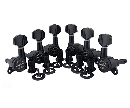 Guyker Guitar Locking Tuners (3L + 3R Handed) - 1:18 Lock String Tuning Key Pegs Machine Head with Hexagonal Handle Replacement for ST TL SG LP Style Electric, Folk or Acoustic Guitars - Black von guyker
