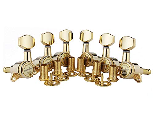 Guyker Guitar Locking Tuners (3L + 3R Handed) - 1:18 Lock String Tuning Key Pegs Machine Head with Hexagonal Handle Replacement for ST TL SG LP Style Electric, Folk or Acoustic Guitars - Golden von guyker