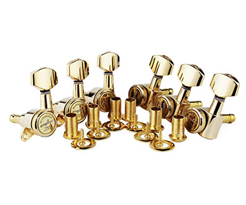Guyker Guitar Locking Tuners (6 for Left) - 1:18 Lock String Tuning Key Pegs Machine Head with Hexagonal Handle Replacement for ST TL SG LP Style Electric, Folk or Acoustic Guitars - Golden von guyker