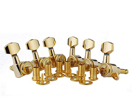 Guyker Guitar Locking Tuners (6 for Right) - 1:18 Lock String Tuning Key Pegs Machine Head with Hexagonal Handle Replacement for ST TL SG LP Style Electric, Folk or Acoustic Guitars - Golden von guyker