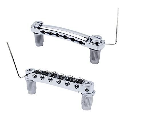 Guyker Guitar Tune-O-Matic Bridge and Stop Bar Tailpiece Combo Replacement Compatible with LP SG EPI 6 String Electric Guitar(GS001 + GM005, chrome) von guyker