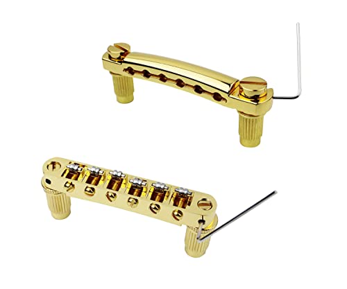 Guyker Guitar Tune-O-Matic Bridge and Stop Bar Tailpiece Combo Replacement Compatible with LP SG EPI 6 String Electric Guitar(GS001 + GM005, gold) von guyker