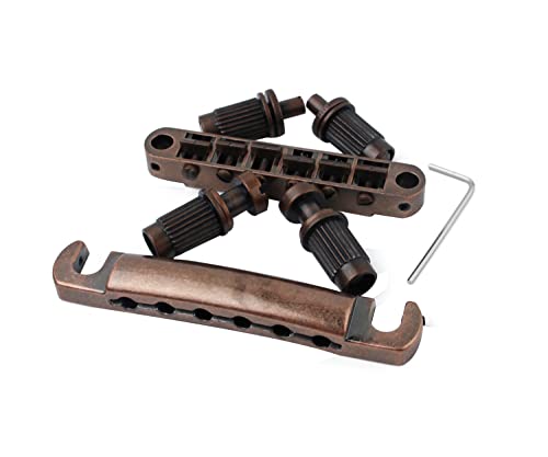 Guyker Guitar Tune-O-Matic Bridge and Stop Bar Tailpiece Combo with Anchors and Studs Replacement Compatible with LP SG EPI 6 String Electric Guitar(Bronze) von guyker