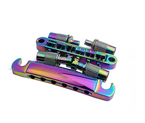 Guyker Guitar Tune-O-Matic Bridge and Stop Bar Tailpiece Combo with Anchors and Studs Replacement Compatible with LP SG EPI 6 String Electric Guitar(Rainbow Chameleon) von guyker