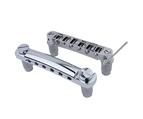 Guyker Guitar Tune-O-Matic Bridge and Stop Bar Tailpiece Combo with Anchors and Studs Replacement Compatible with LP SG EPI 6 String Electric Guitar Chrome von guyker