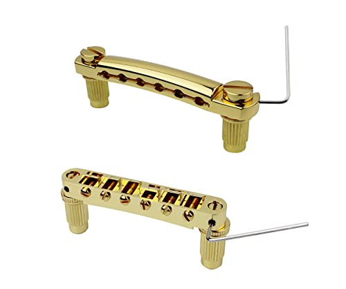 Guyker Guitar Tune-O-Matic Bridge and Stop Bar Tailpiece Combo with Anchors and Studs Replacement Compatible with LP SG EPI 6 String Electric Guitar Golden von guyker