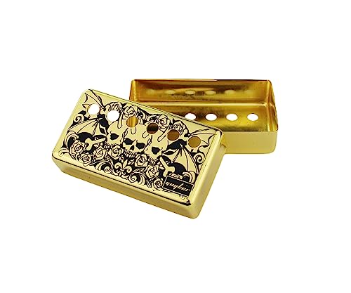 Guyker Humbucker Pickup Cover (50mm/52mm Pole Spacing) - Cupronickel Bridge and Neck Pickups Frame Set Replacement Parts for Les Paul LP Style E-Gitarre, Three Skull Pattern, Gold von guyker