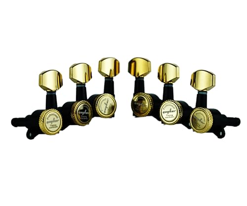 Guyker Stimmwirbel für Gitarre (3L + 3R) – 1:18 – Saiten-Stimmwirbel für ST TL SG LP E-Gitarre, Folk- oder Akustikgitarre, Gold/Schwarz von guyker