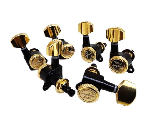 Guyker Stimmwirbel für Gitarren (6 für rechts) – 1:18 Lock String Tuning Key Pegs Maschinenkopf Ersatz für ST TL SG LP Style Elektro-, Folk- oder Akustikgitarren – Gold + Schwarz von guyker