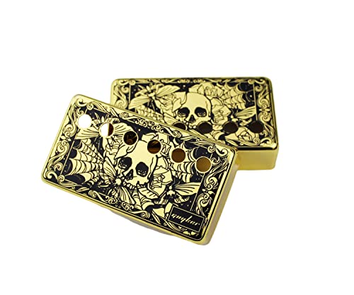 guyker Humbucker Pickup Cover (50mm/52mm Polabstand) - Cupronickel Brücke und Hals Pickups Rahmen Set Ersatzteile für Les Paul LP Style E-Gitarre, Skelett-Stil, Gold von guyker