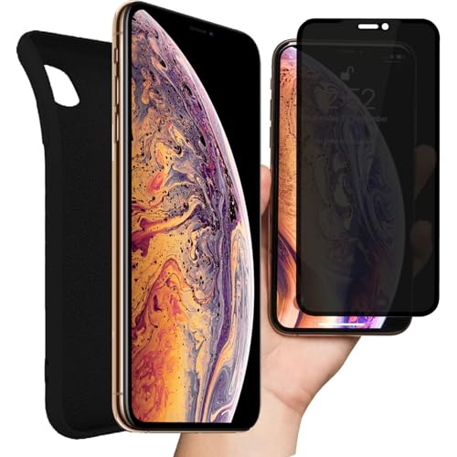 h24z Handyhülle aus weichem Silikon in Schwarz, Rundum-Schutz und Militärischer Schutz, blasenfreie Installation, Anti-Spy Displayschutz (Privacy Panzer Schutz Glas) für iPhone XS Max (6.5" Zoll) von h24z
