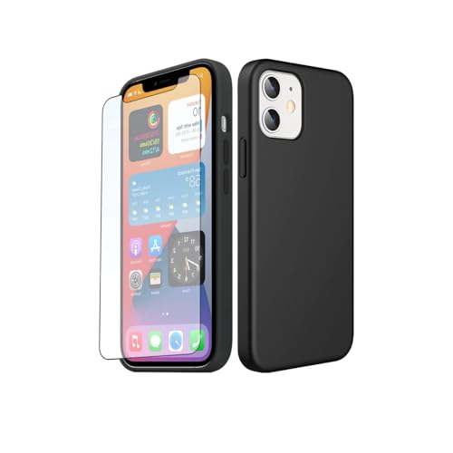h24z Silikon schwarz Handy Schutzhülle, Anti-Kratzer Schutzhülle und Militärischer Schutz, blasenfreie Installation, 9H Härte Folie Displayschutz (Panzer Schutz Glas) für iPhone 12 (6,1" Zoll) h24z Silikon schwarz Handy Schutzhülle, Anti-Kratzer Schutzhülle und Militärischer Schutz, blasenfreie Installation, 9H Härte Folie Displayschutz (Panzer Schutz Glas) für iPhone 12 (6,1" Zoll) von h24z