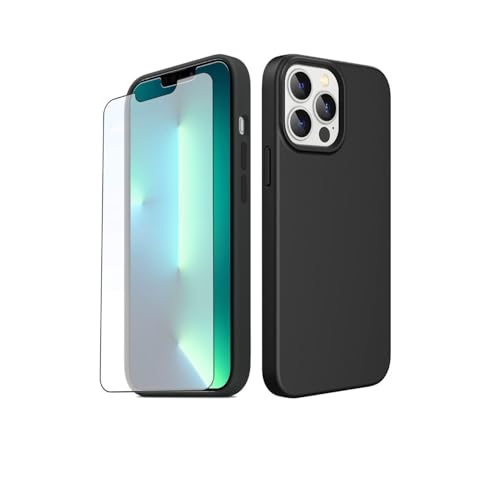 h24z Silikon schwarz Handy Schutzhülle, Anti-Kratzer Schutzhülle mit präziser Passform und langlebigem Displayschutz, Militärischer Schutz (Panzer-Schutzglas) für iPhone 13 Pro Max (6,7"). von h24z