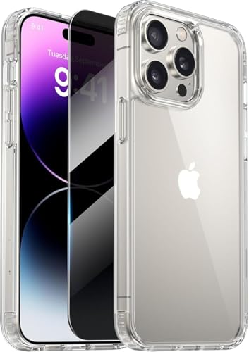 h24z Transparente Schutzhülle (Durchsichtige handyhülle) und blasenfreie Installation, Oleophobe Beschichtung, Anti-Spy Displayschutz (Privacy Panzer Schutz Glas) für iPhone 14 Pro (6,1") von h24z