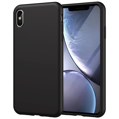 h24z Silikon Hülle für iPhone XS Max 6,5 Zoll, Seidig-Weich Berühren Sie Ganzkörper Handyhülle, Stoßfeste Schwarz Abdeckung mit Mikrofaserfutter von h24z