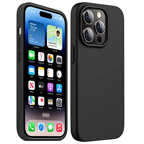 h24z Silikon Hülle für iPhone 14 Pro 6,1 Zoll, Schwarz Ganzkörper Handyhülle mit Seidig-Weicher Berühren, Stoßfest Schutzhülle mit Mikrofaser-Futter von h24z