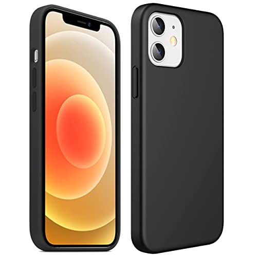 h24z Silikon Hülle für iPhone 12 Mini 5,4 Zoll, Seidig-Weich Berühren Sie Ganzkörper- Schwarz Handyhülle, Stoßfeste Abdeckung mit Mikrofaserfutter von h24z
