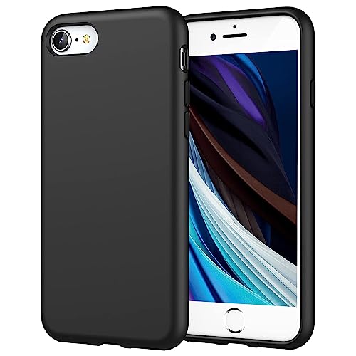 h24z Silicone HandyHülle für iPhone SE 3/2 (Modell 2022/2020), iPhone 8 und iPhone 7(4,7 Zoll), seidigem Ganzkörper-Schutzhülle, mit weichem Mikrofaser-Innenfutter stoßfestes Schwarz Abdeckung von h24z