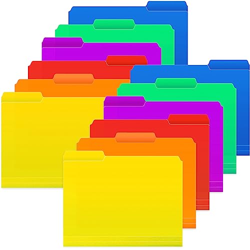 Habgp Kunststoff-Aktenordner, farbige Ordner (12 Stück, verschiedene 6 Farben), Farben, Aktenordner, Poly-Aktenordner, strapazierfähig, 3 Registerkarten, 1/3 Zuschnitt von habgp