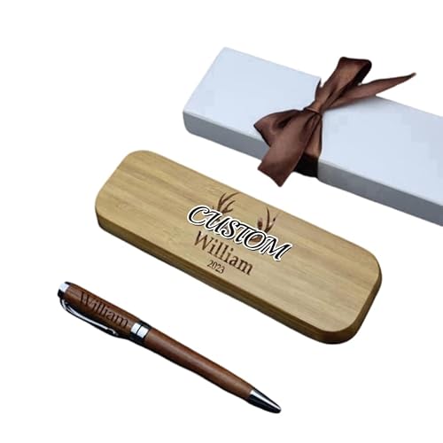 hadefa Stiftebox-Set aus Holz, personalisierbar, gravierter Text, Holzstift-Set, Herren- und Damen-Gravurstift, Geschenk-Set von hadefa