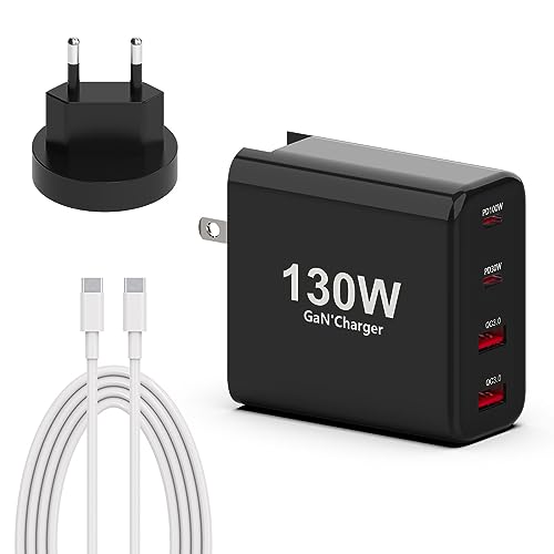 130W USB C GaN Ladekabel Ladegerät mehrfach 4 Ports, 2*USB C PD 100W/30W 2*USB A QC3.0 Netzteil mit mit Schnellladekabel usb multiport für MacBook Pro Air iPad iPhone 14 Google Huawei Galaxy S22 C0062 von hafiuege