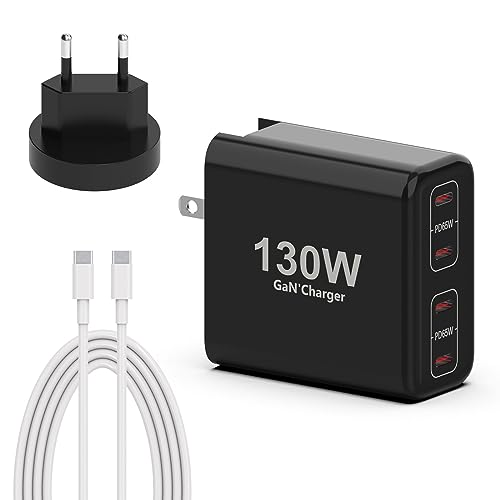 130W USB C GaN Ladekabel Netzteil 4 Ports, PD 65W/30W USB C ladegerät mehrfach mit Schnellladekabel USB multiport für MacBook Pro Air iPhone iPad Pro Dell XPS Google Galaxy S22 S21 C0061 von hafiuege