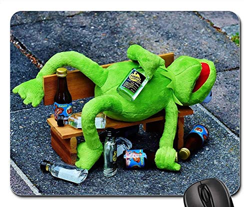 Gaming Mauspad Kermit Frosch Trinken Alkohol Betrunken Bank Ausruhen Sitzen Mauspads Ergonomisches Desk Pad Vernähte Kanten Tischunterlage Für Büro Laptop Computer 25X30Cm von haikoushibaikanshangmaoyouxiangongsi2