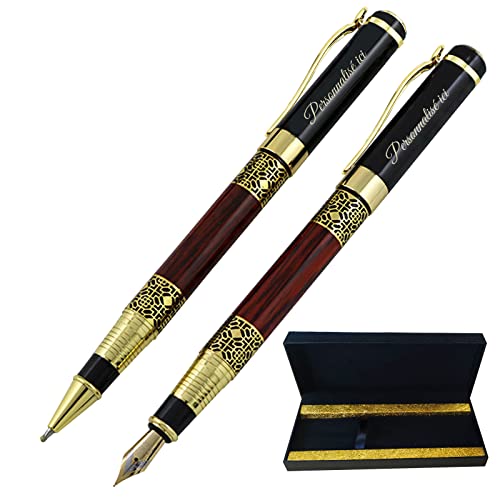 Füllfederhalter mit Holzmaserung, Individuelle Stifte mit Text, Personalisiertes Füllfederhalter-Kugelschreiber-Set mit Geschenkbox für Abschlussfeier, Business, Journaling-Rotbraun Füllfederhalter mit Holzmaserung, Individuelle Stifte mit Text, Personalisiertes Füllfederhalter-Kugelschreiber-Set mit Geschenkbox für Abschlussfeier, Business, Journaling-Rotbraun von half-acre square pond