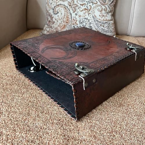 Handborncraft Personalisiertes Leder-Ringbuch, Braun oder Schwarz, 7,6 cm, für 600 Seiten, A4-Größe, 3-Loch-Bindung, anpassbar mit Initialen von handborncraft