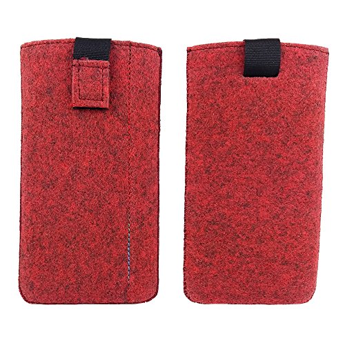 5,0'' Filztasche Tasche Hülle aus Filz für Samsung, iPhone, Sony, Lenovo Moto, Huawei, Alcatel, Gigaset, Medion, Neffos, Geräte mit Max.14,2x7,3xx1cm (Melange Rot) von handy-point