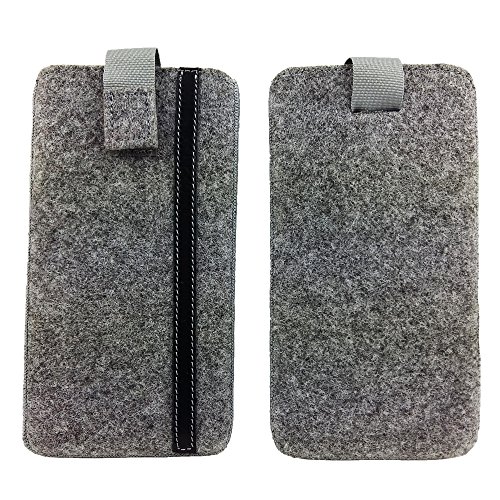 handy-point kompatibel/Ersatz für Samsung, iPhone, Sony, Lenovo Moto, Huawei, Alcatel, Gigaset, Medion, Neffos, Geräte mit Max.14,2x7,3x1cm, Filztasche Tasche Hülle aus Filz (Grau) von handy-point