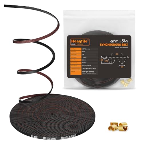 HANGLIFE GT2 Zahnriemen mit Kupfer-Schnalle - Offener Synchronriemen (2mm Teilung) 3D-Drucker-Zubehörteile | 3D-Drucker-Riemen - 6mm x 5M von Hanglife