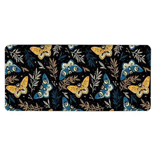 Großes Gaming-Mauspad, 900 x 400 x 3 mm, rutschfest, wasserdicht, Schreibtischunterlage mit genähtem Rand (Butterfly1) von hansum
