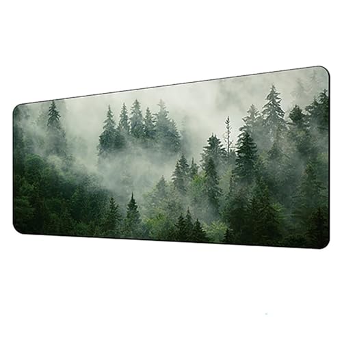 Großes Gaming-Mauspad, 900 x 400 x 3 mm, rutschfest, wasserdicht, Schreibtischunterlage mit genähtem Rand (Forest1) von hansum