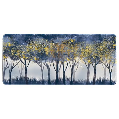 Großes Gaming-Mauspad, 900 x 400 x 3 mm, rutschfest, wasserdicht, Schreibtischunterlage mit genähtem Rand (Forest2) von hansum