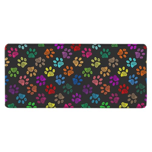 Großes Gaming-Mauspad, 900 x 400 x 3 mm, rutschfest, wasserdicht, Schreibtischunterlage mit genähtem Rand (Katzenpfote) von hansum
