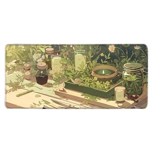 Großes Gaming-Mauspad, 900 x 400 x 3 mm, rutschfest, wasserdicht, Schreibtischunterlage mit genähtem Rand (Plant1) von hansum