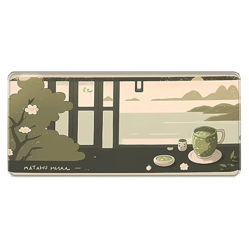 Großes Gaming-Mauspad, 900 x 400 x 3 mm, rutschfest, wasserdicht, Schreibtischunterlage mit genähtem Rand (Plant10) von hansum