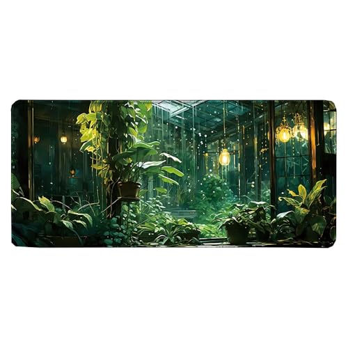 Großes Gaming-Mauspad, 900 x 400 x 3 mm, rutschfest, wasserdicht, Schreibtischunterlage mit genähtem Rand (Plant2) von hansum