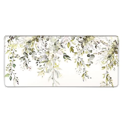 Großes Gaming-Mauspad, 900 x 400 x 3 mm, rutschfest, wasserdicht, Schreibtischunterlage mit genähtem Rand (Plant3) von hansum
